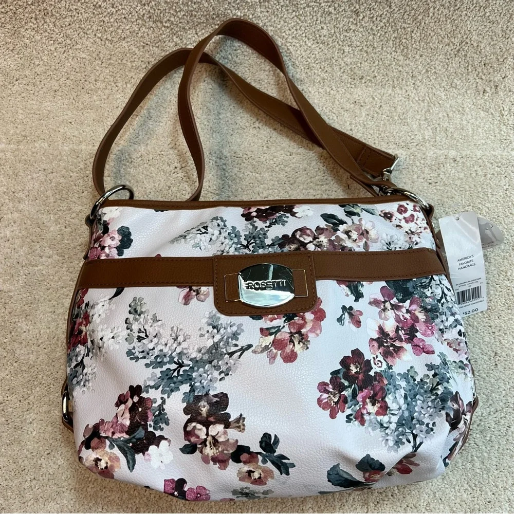 Rosetti Convertible Hobo Crossbody Bag Purse Brown Pink Floral